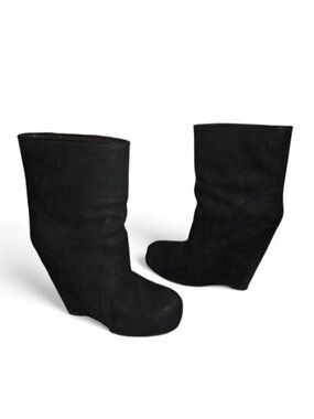 Rick Owens Black Suede Wedge Ankle Boots